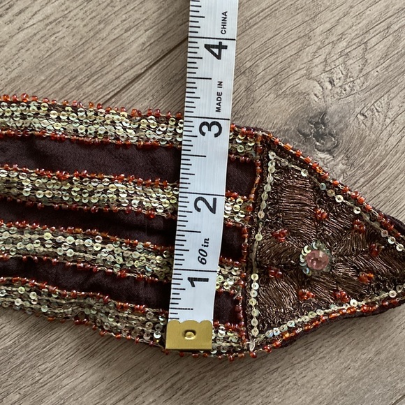 JIGSAW BRAND brown gold sequin belt scarf hairband embroidered beaded - Picture 2 of 2